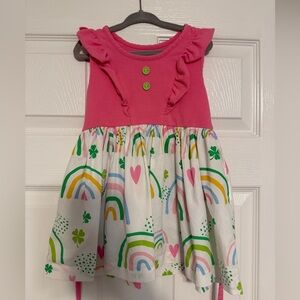 Pink Ruffle Rainbow Print Girls Dress